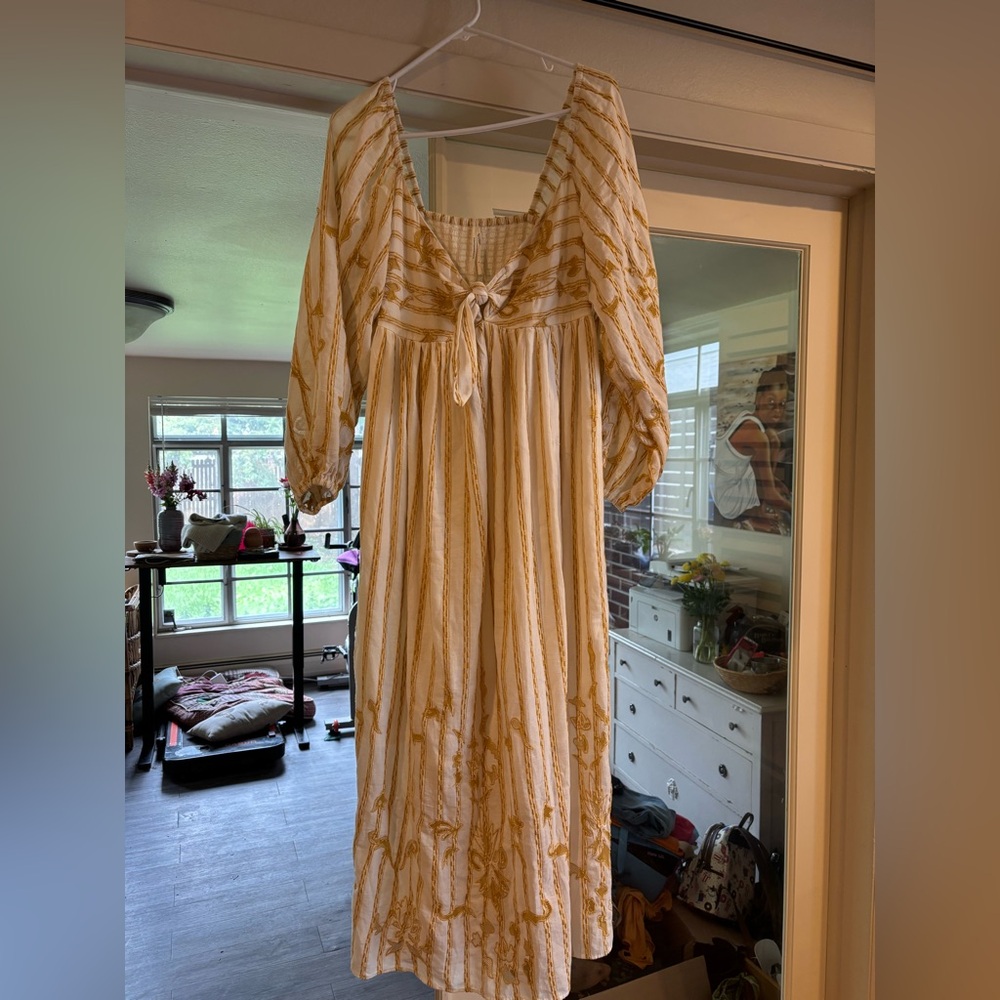 Anthropologie Size Medium Embroidered Sweetheart Maxi Dress